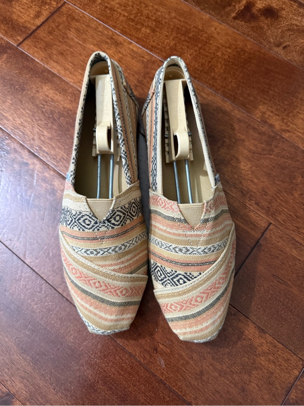 Toms Striped Canvas Slip-On Flats in Tan, Cream, and Black